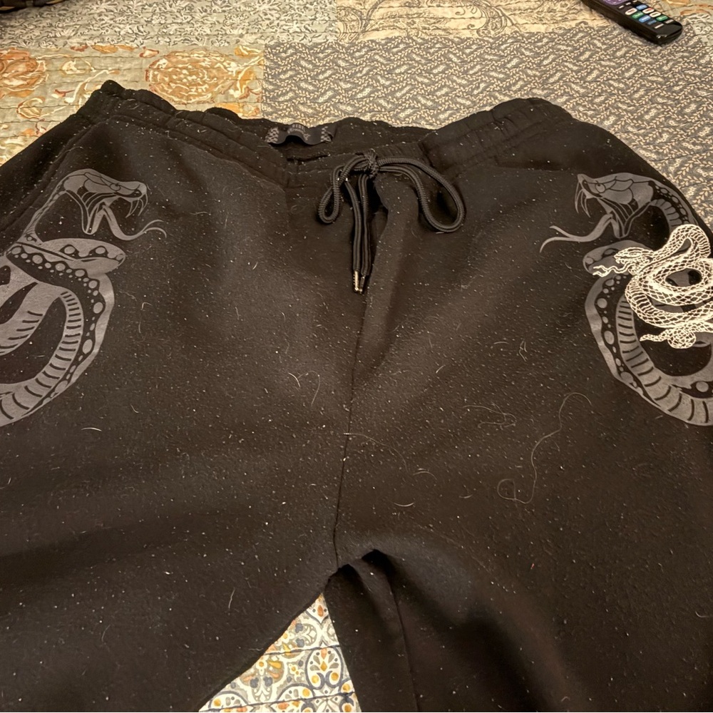 Men's Black Athletic Shorts with Snake Print